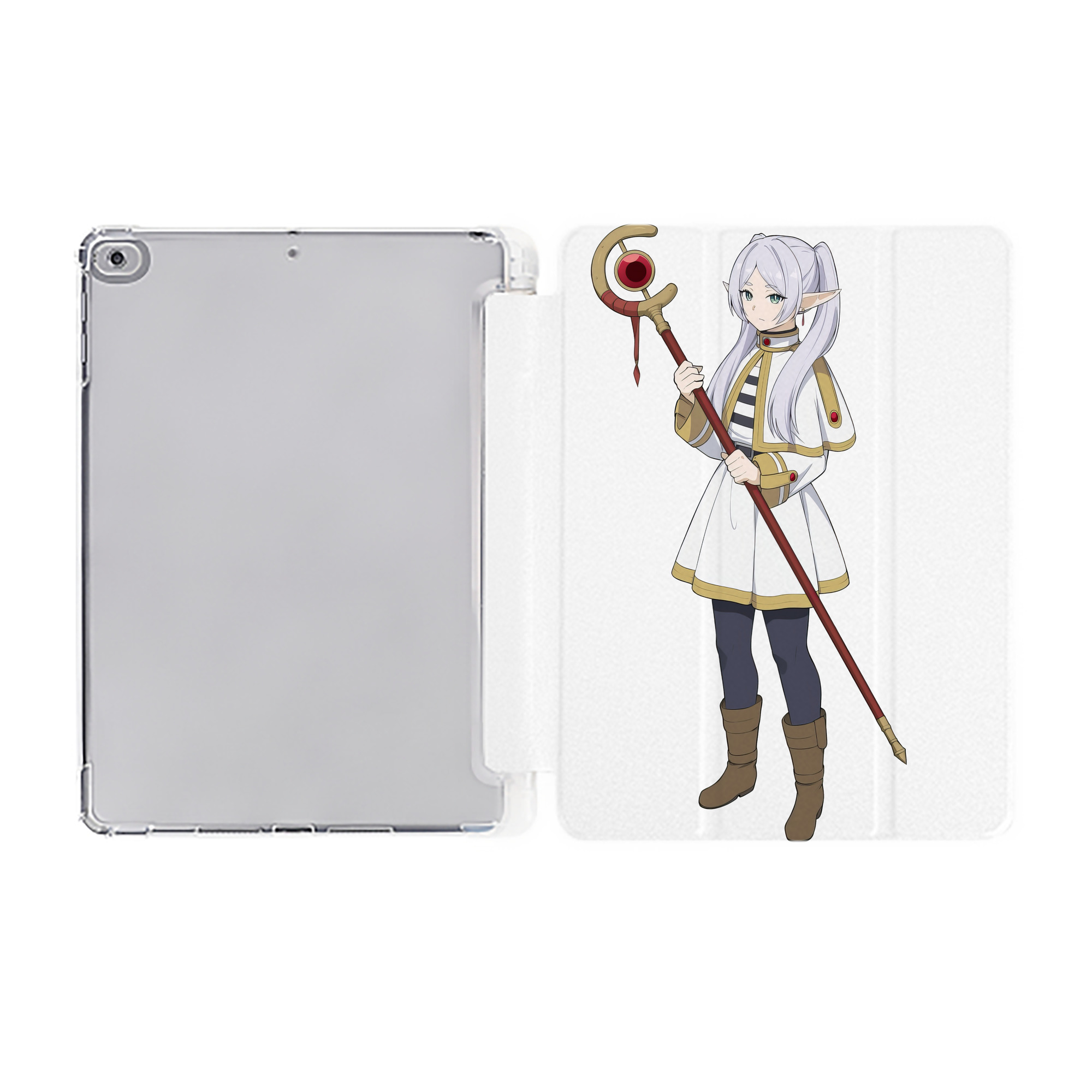 （画像用） 葬送のフリーレン Frieren IPad ケース ペン収納付き 三つ折りスタンド PUレザー×シリコン 対応機種9.5/10.5/10.9インチ